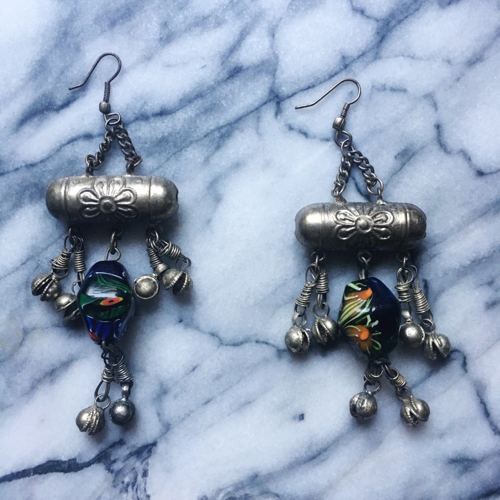 vintage earrings with large glass bead